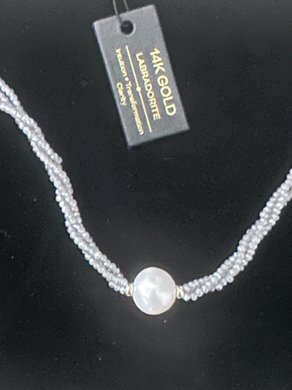 14K Gold Labradorite Beaded Necklace with pearl Pendant